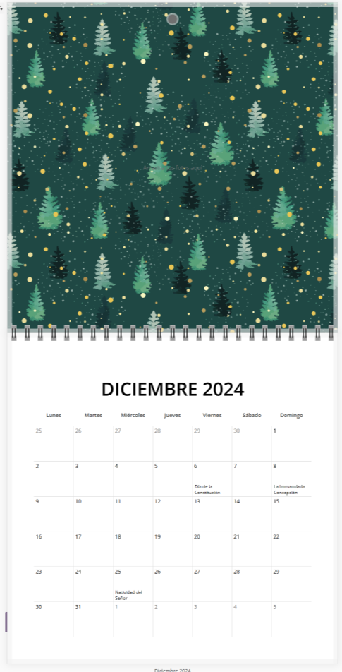 Ejemplo Calendario diciembre 